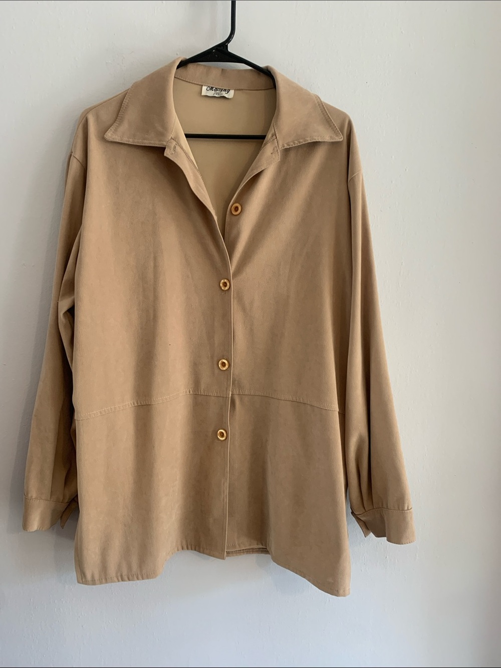 MODING Beige Suede Button-Front Women's Shirt Jacket